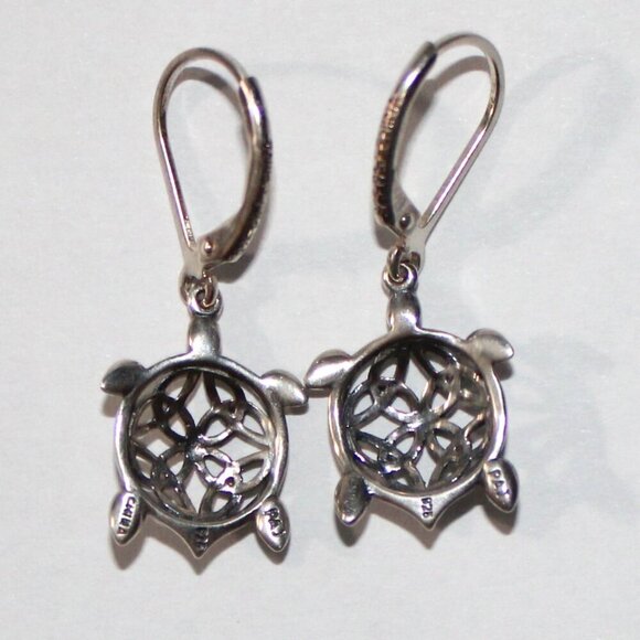 Sterling Silver Celtic Knot Turtle Earrings - Picture 2 of 5